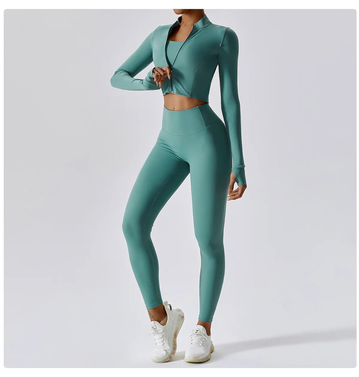 3PCS Yoga Set Women Workout Sets Sportswear Gym Clothing Fitness zipper Long Sleeve High Waist Leggings Sports Suits Yoga Suit