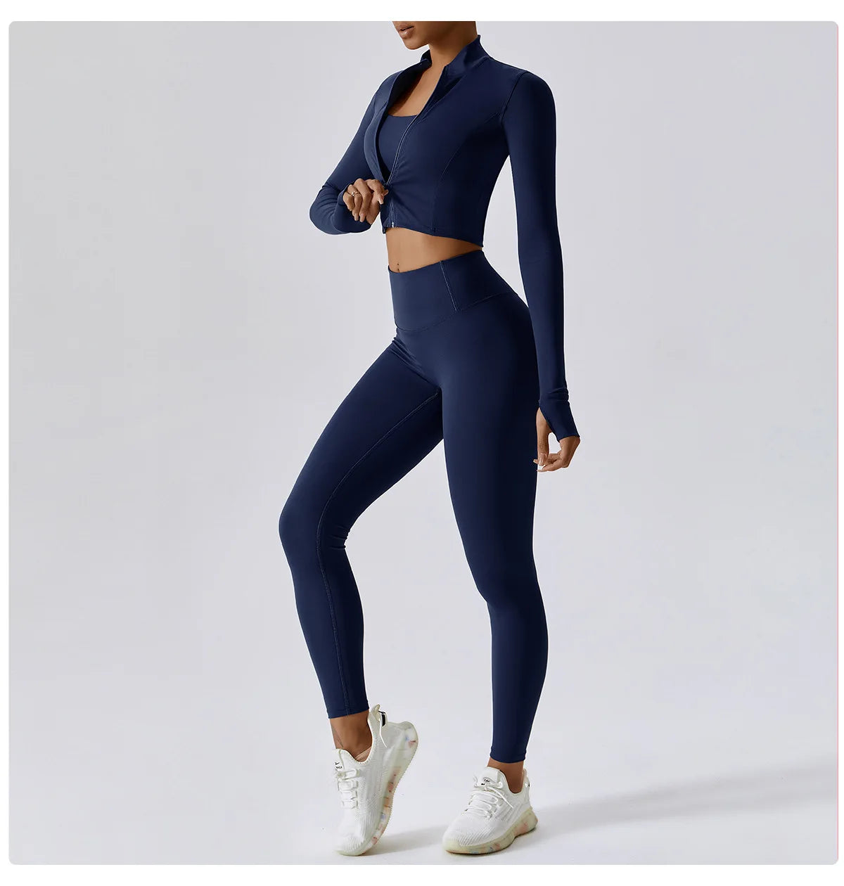 3PCS Yoga Set Women Workout Sets Sportswear Gym Clothing Fitness zipper Long Sleeve High Waist Leggings Sports Suits Yoga Suit