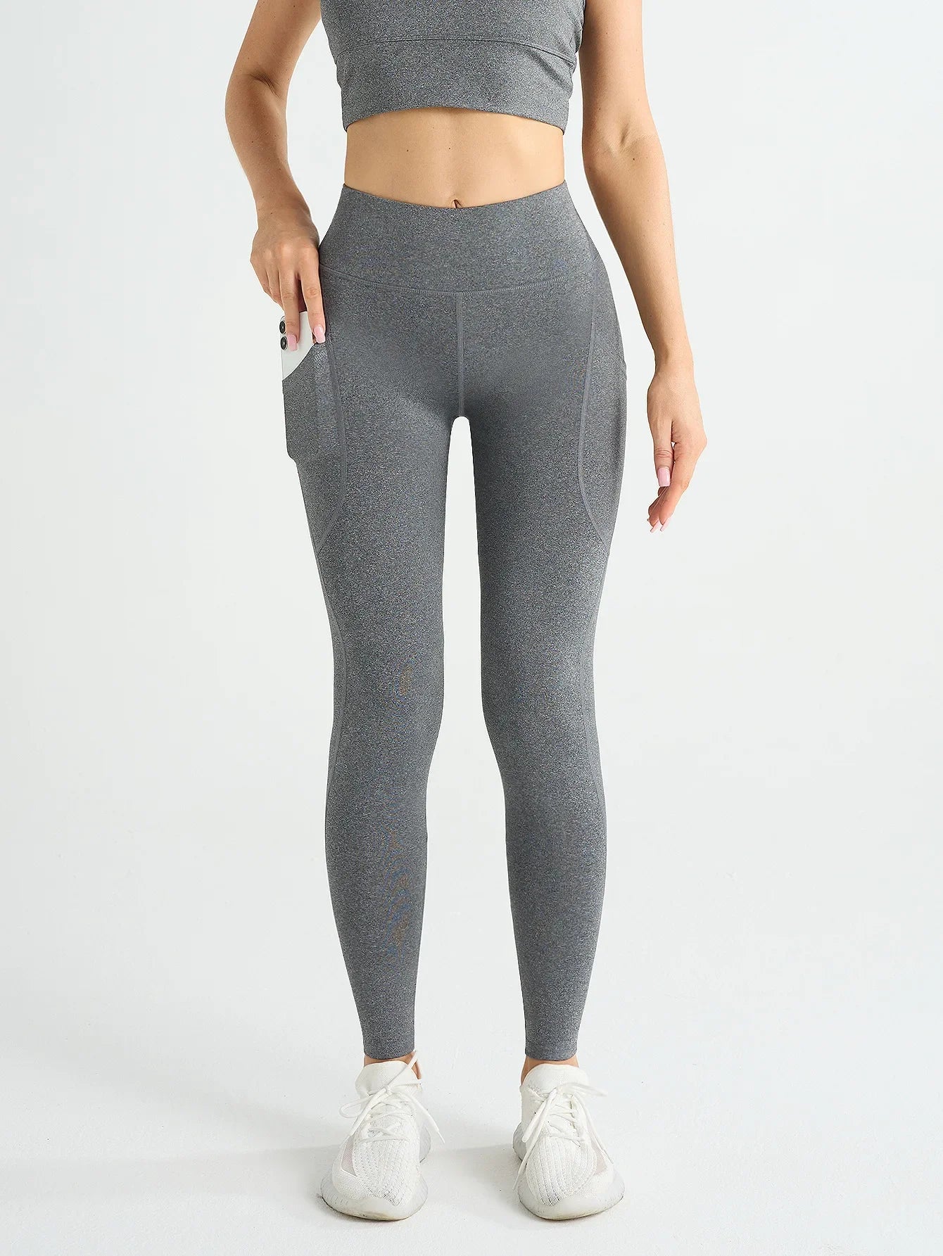 New High Waist Women's Leggings Stretch Yoga Pants Tights With Pockets Push Up Fitness Running Sportswear Solid Color Pants
