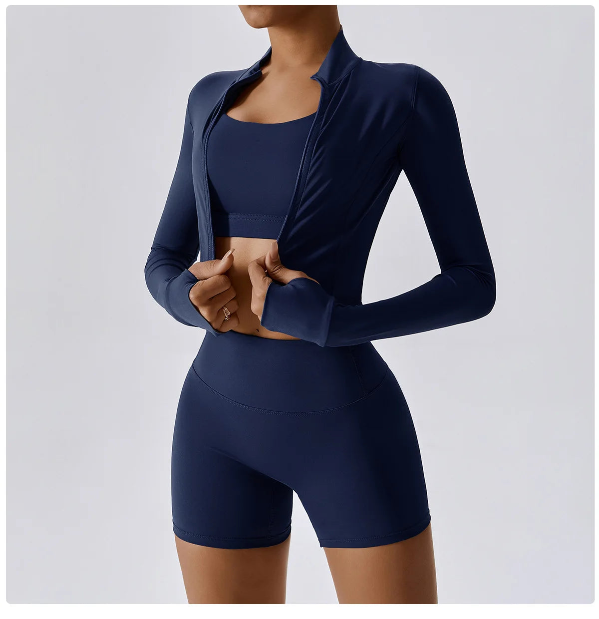 3PCS Yoga Set Women Workout Sets Sportswear Gym Clothing Fitness zipper Long Sleeve High Waist Leggings Sports Suits Yoga Suit