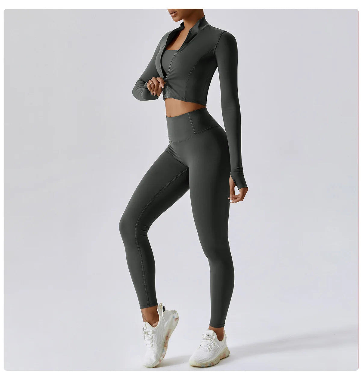 3PCS Yoga Set Women Workout Sets Sportswear Gym Clothing Fitness zipper Long Sleeve High Waist Leggings Sports Suits Yoga Suit