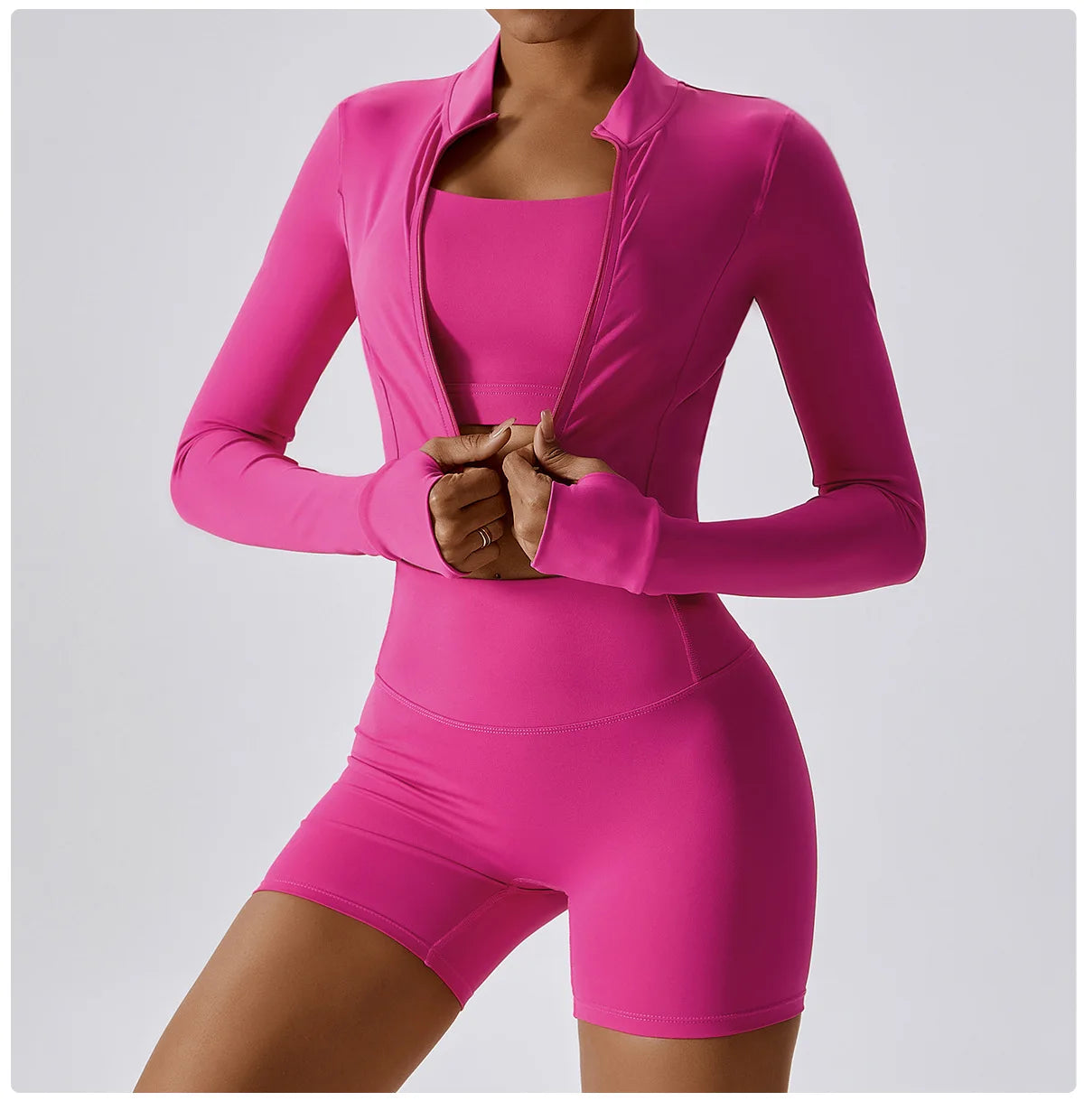 3PCS Yoga Set Women Workout Sets Sportswear Gym Clothing Fitness zipper Long Sleeve High Waist Leggings Sports Suits Yoga Suit