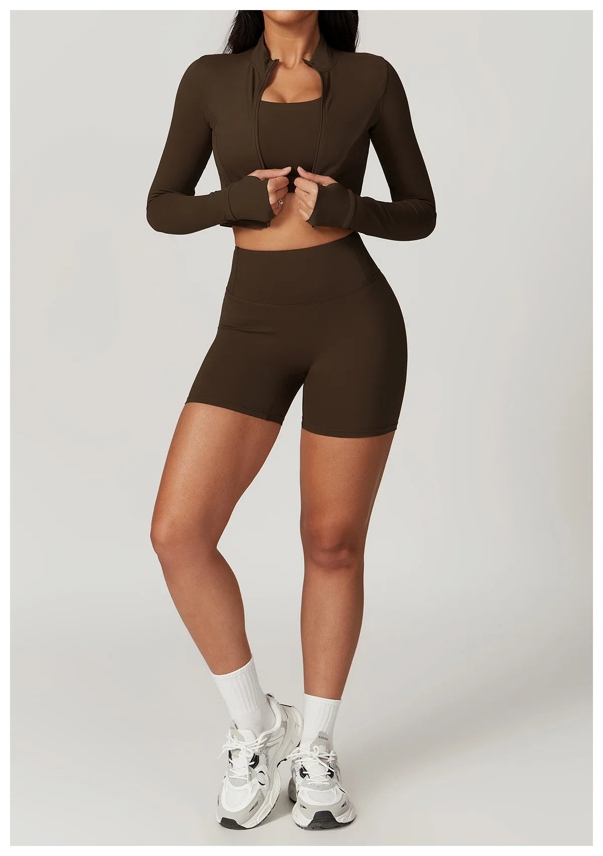 3PCS Yoga Set Women Workout Sets Sportswear Gym Clothing Fitness zipper Long Sleeve High Waist Leggings Sports Suits Yoga Suit
