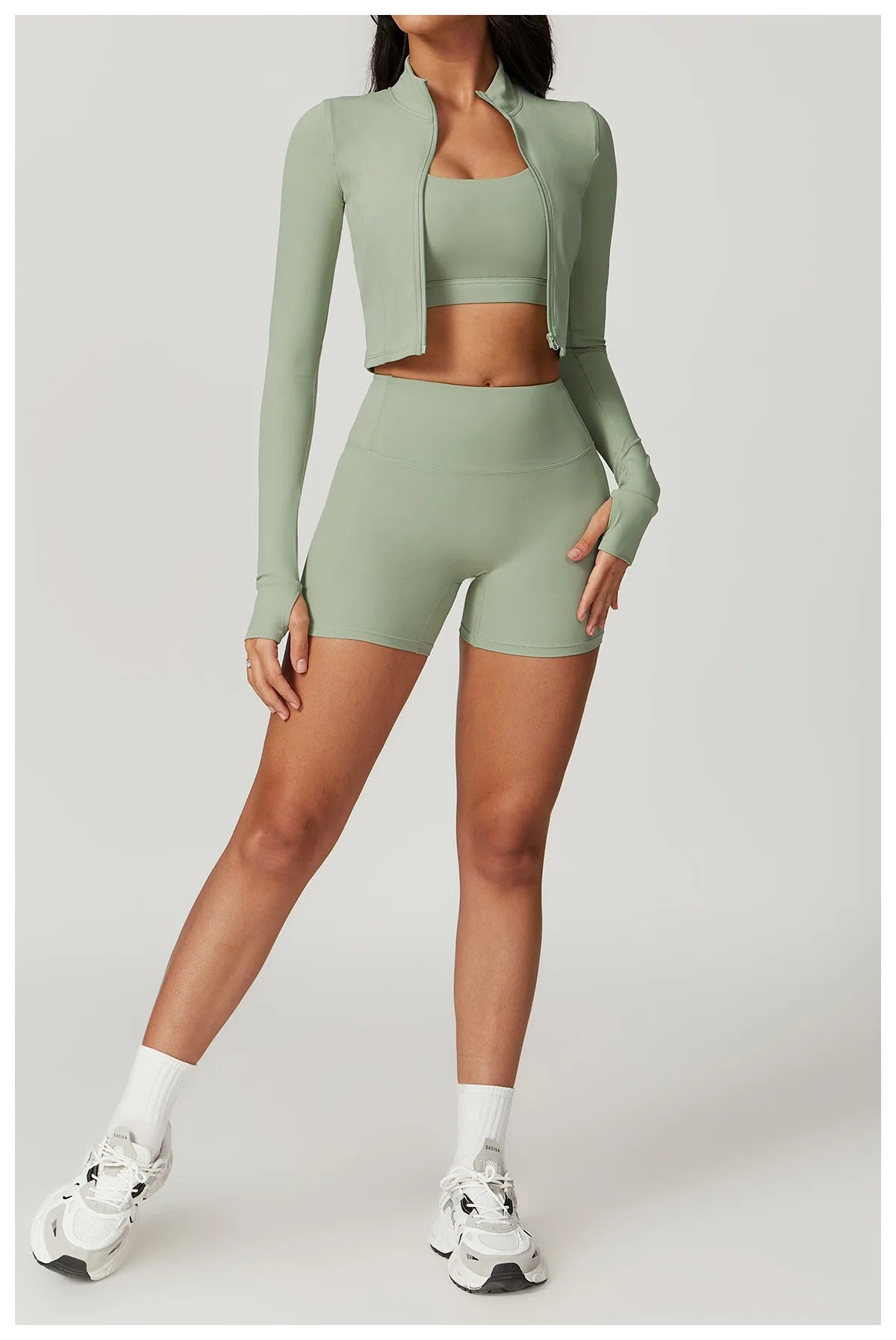 3PCS Yoga Set Women Workout Sets Sportswear Gym Clothing Fitness zipper Long Sleeve High Waist Leggings Sports Suits Yoga Suit