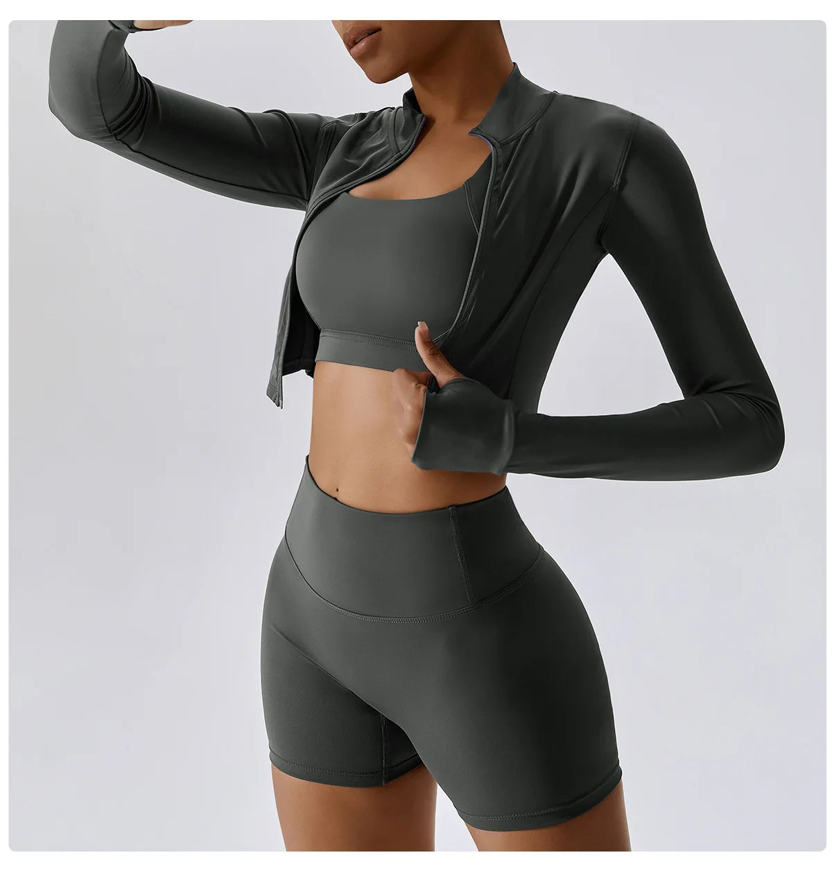 3PCS Yoga Set Women Workout Sets Sportswear Gym Clothing Fitness zipper Long Sleeve High Waist Leggings Sports Suits Yoga Suit