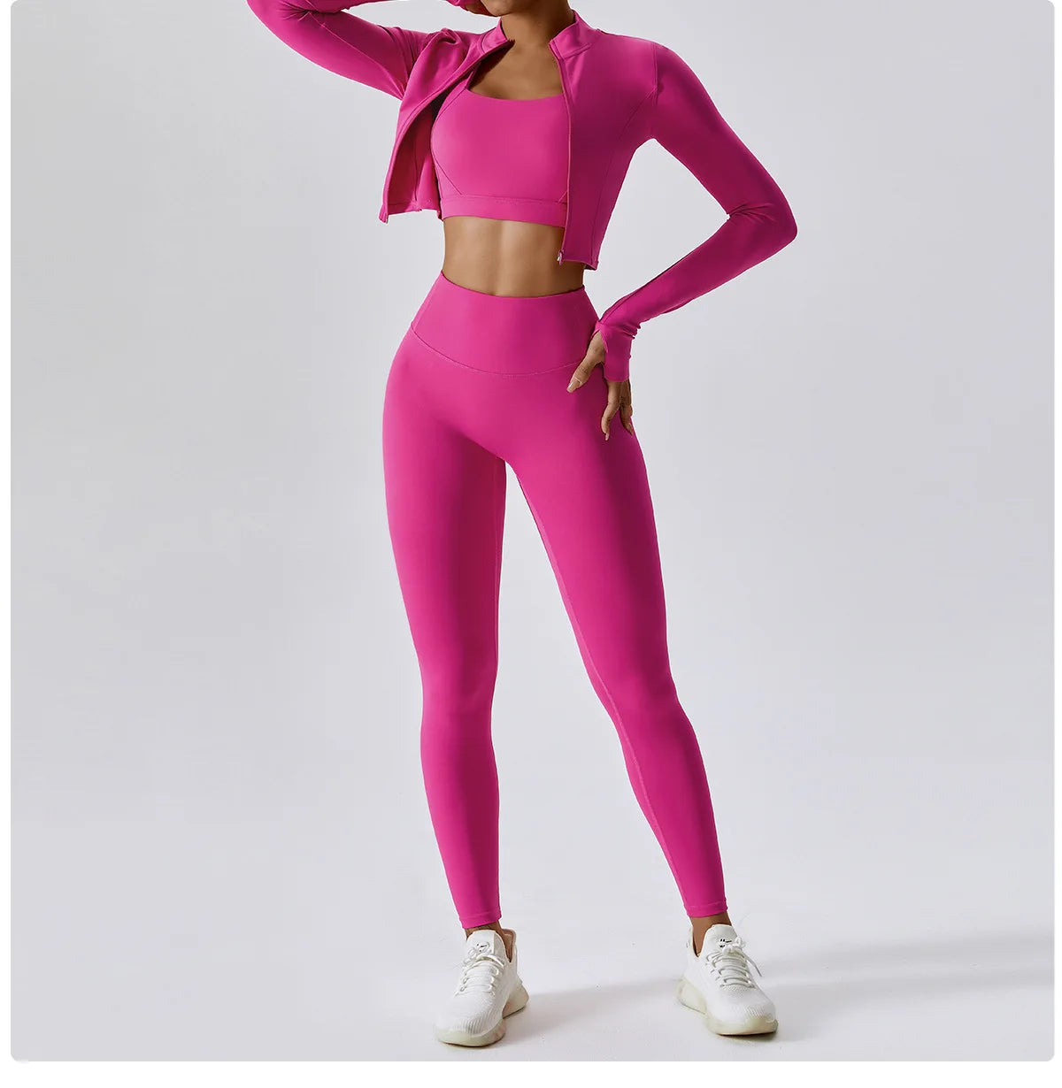 3PCS Yoga Set Women Workout Sets Sportswear Gym Clothing Fitness zipper Long Sleeve High Waist Leggings Sports Suits Yoga Suit