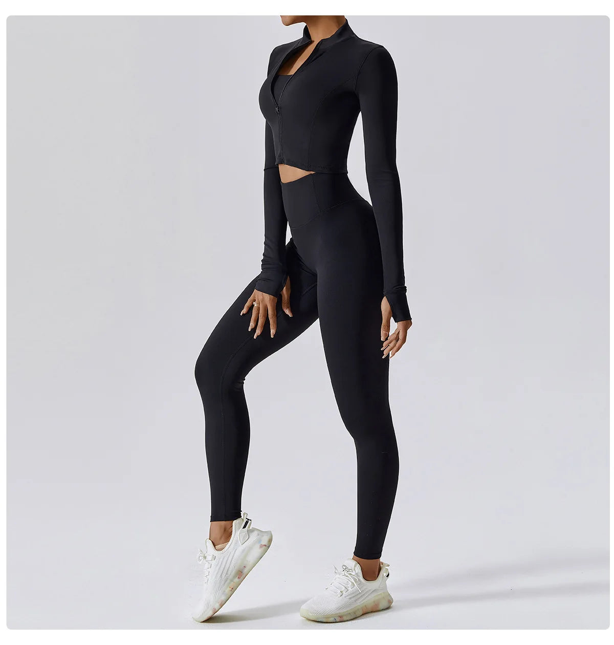 3PCS Yoga Set Women Workout Sets Sportswear Gym Clothing Fitness zipper Long Sleeve High Waist Leggings Sports Suits Yoga Suit