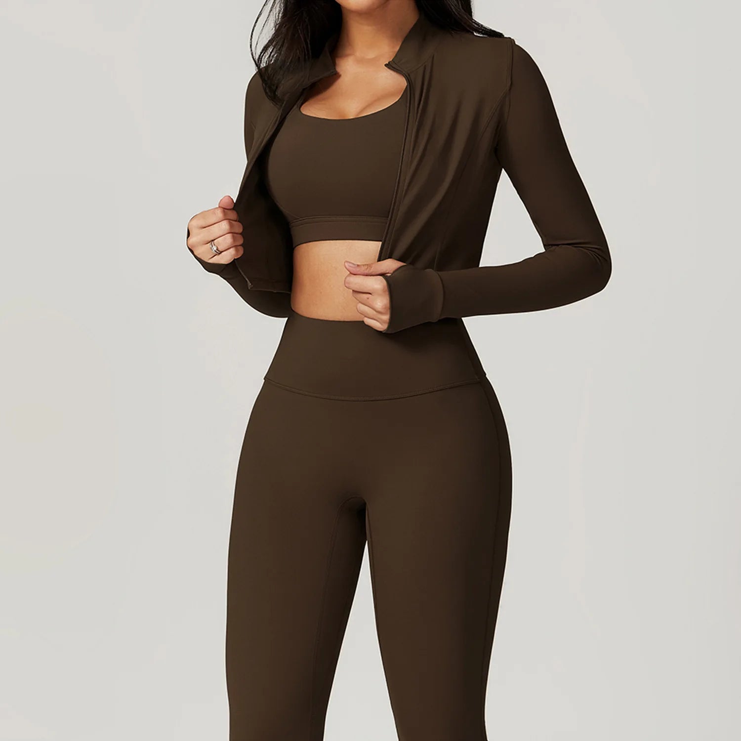 3PCS Yoga Set Women Workout Sets Sportswear Gym Clothing Fitness zipper Long Sleeve High Waist Leggings Sports Suits Yoga Suit