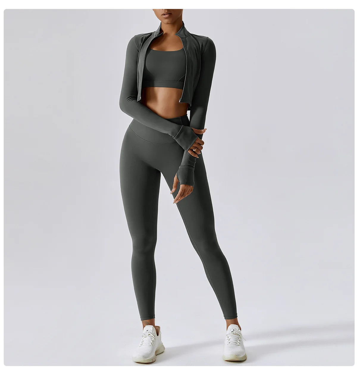 3PCS Yoga Set Women Workout Sets Sportswear Gym Clothing Fitness zipper Long Sleeve High Waist Leggings Sports Suits Yoga Suit