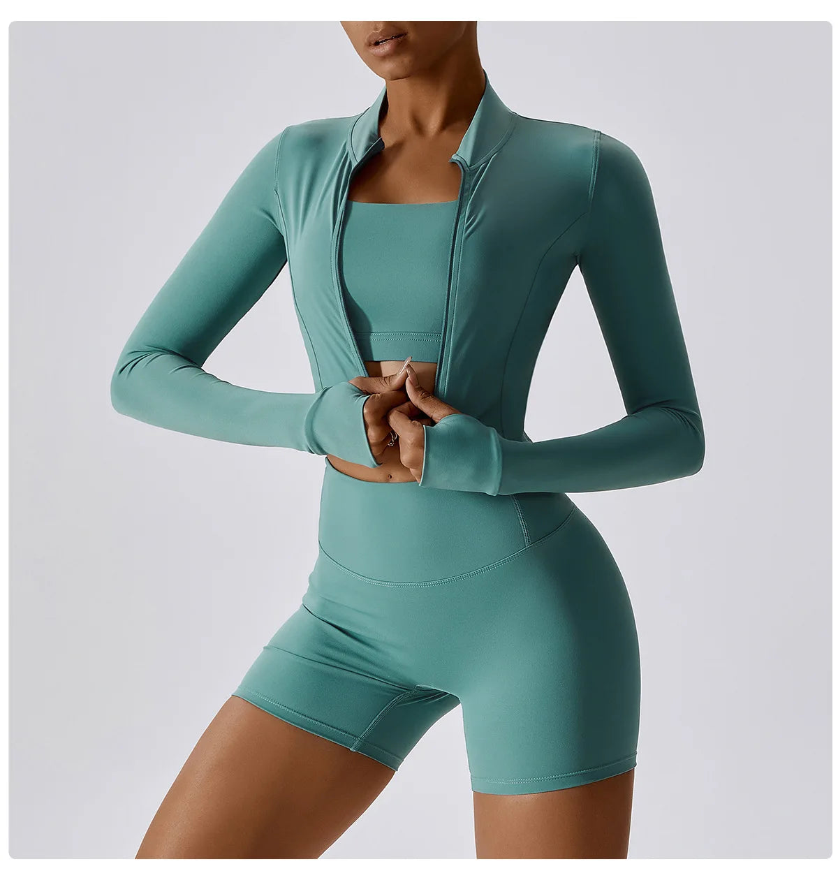3PCS Yoga Set Women Workout Sets Sportswear Gym Clothing Fitness zipper Long Sleeve High Waist Leggings Sports Suits Yoga Suit