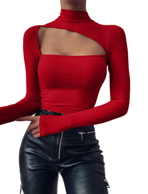 European And American Irregular Slim Sexy Long-Sleeved Blouse Women