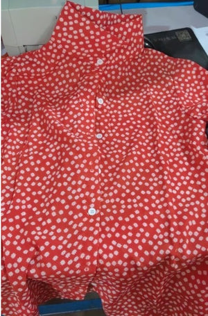 Printed Long Sleeve V-neck Button Ladies Blouse Women