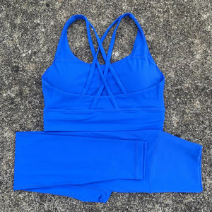 Yoga Set 2 Piece Set Gym Sports Set Women Workout Clothes Fitness Suit Cross Straps Bra High Waist Leggings Running Tracksuit