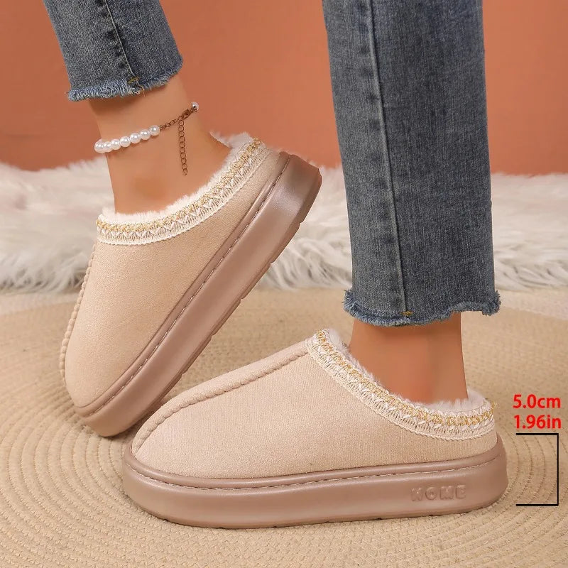 Winter 2025 New Cashmere Warm Thick Sole Heelless Covered Half Mop Cashmere Warm Uggs  Shoes  Slippers  Shoes for Women
