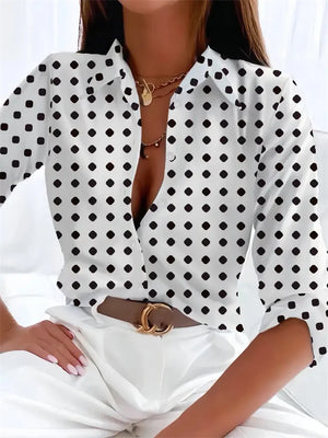 Fashion Women's Button Top New Texture Printed Shirt Temperament Women's Office Long Sleeve Shirt
