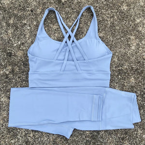Yoga Set 2 Piece Set Gym Sports Set Women Workout Clothes Fitness Suit Cross Straps Bra High Waist Leggings Running Tracksuit