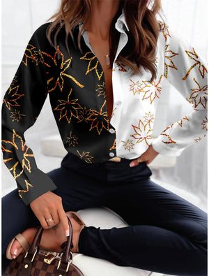 Fashion Women's Button Top New Texture Printed Shirt Temperament Women's Office Long Sleeve Shirt