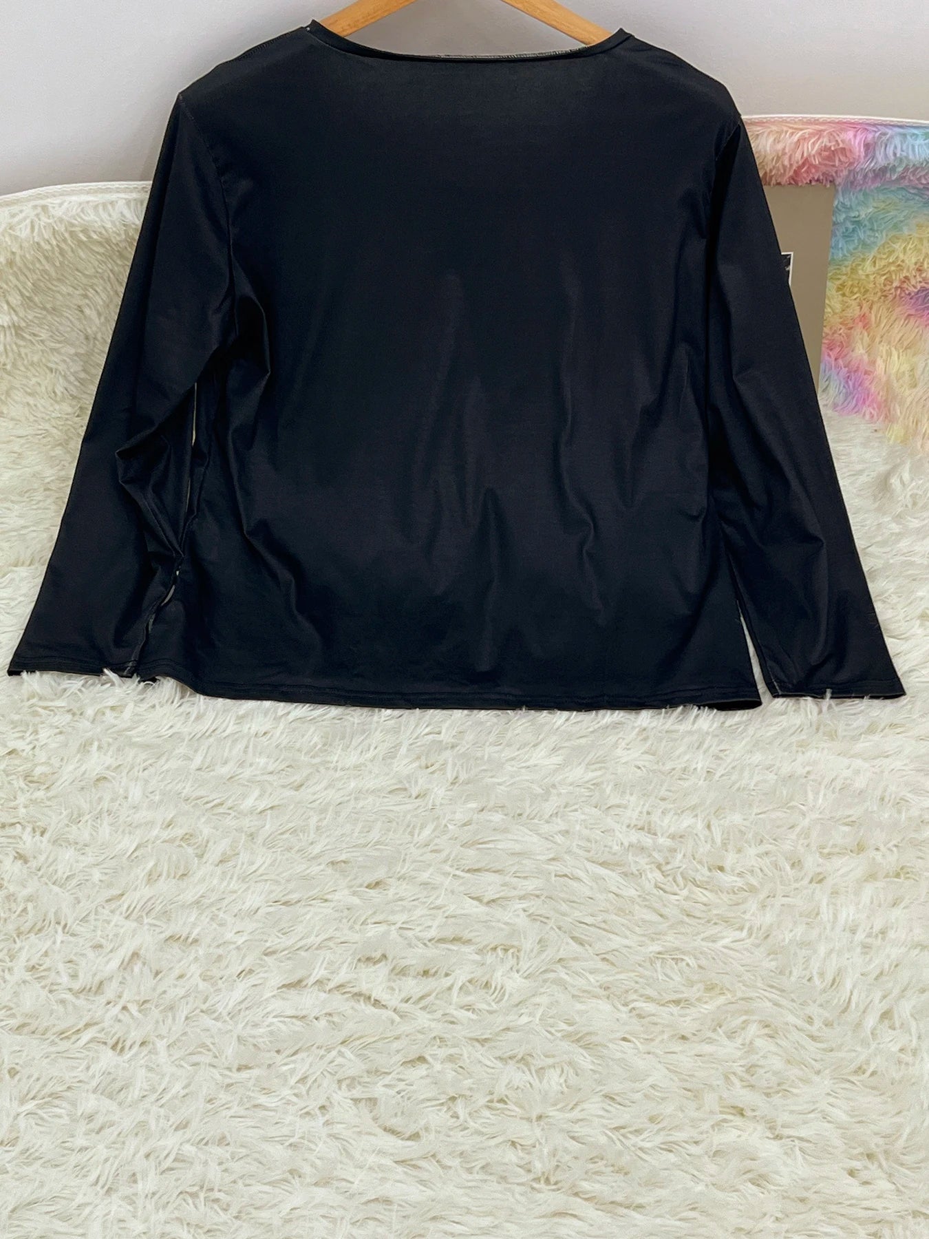 Plus Size Women&#39 s Clothing Black Printed Heart Top Casual V Neck Long Sleeve Top