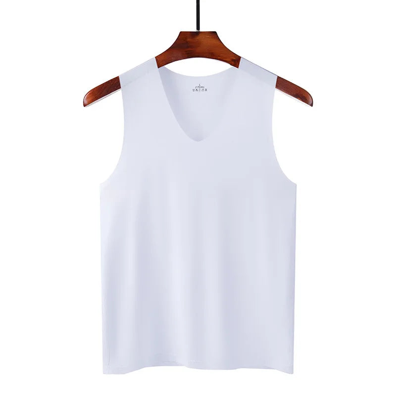 Ice Silk Tank Tops Seamless Mens Vest Loose Sleeveless Sport Bodysuit Vest For Men Plain Casual Summer Tank Undershirts Cool 5XL