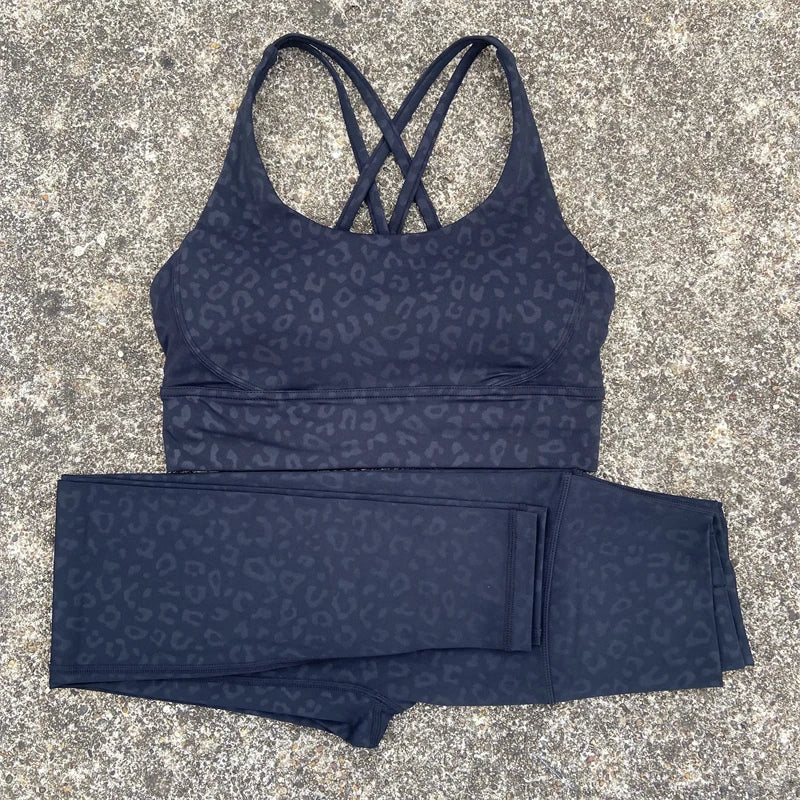 Yoga Set 2 Piece Set Gym Sports Set Women Workout Clothes Fitness Suit Cross Straps Bra High Waist Leggings Running Tracksuit