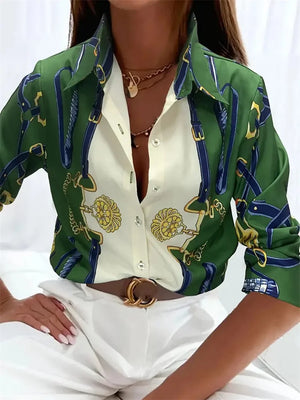 Fashion Women's Button Top New Texture Printed Shirt Temperament Women's Office Long Sleeve Shirt