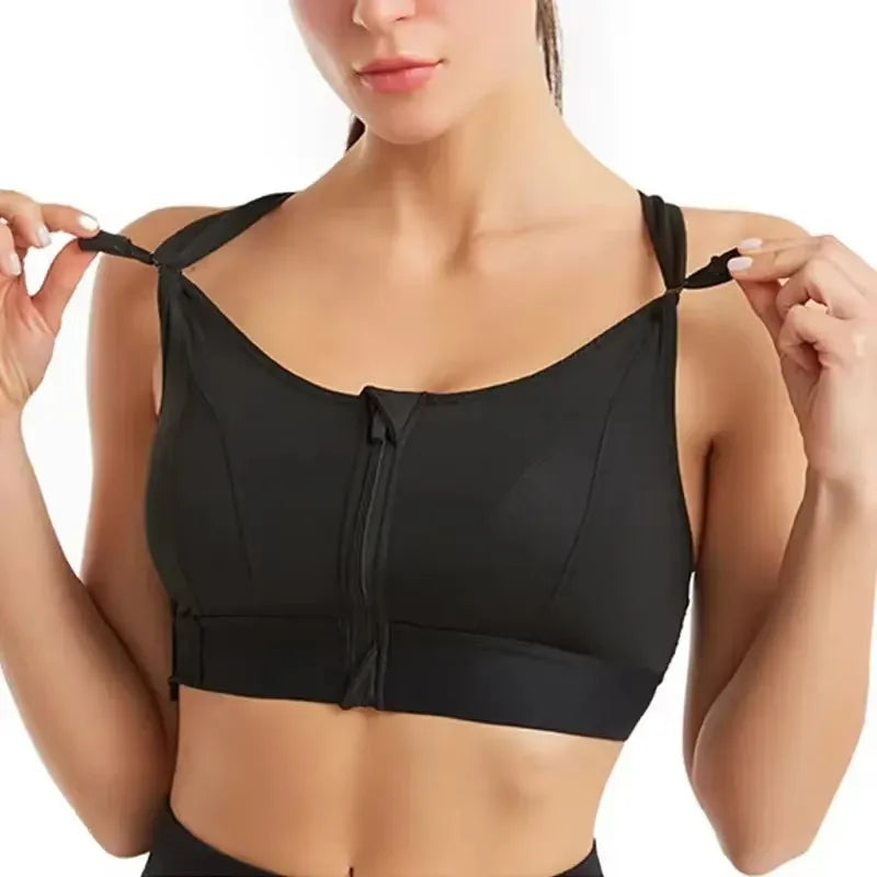 Sports Bras For Women Front Zipper Adjustable Strap Shockproof Elastic Fitness Athletic Brassiere Slim Yoga Crop Top
