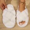 Women's plush and furry cross strap slippers - comfortable indoor home shoes with non slip soles women 2024