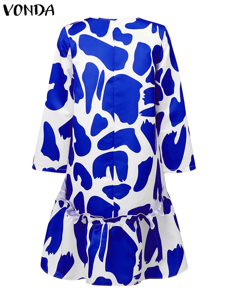 Plus Size 5XL VONDA Women Elegant Midi Dress 2024 Bohemian Printed Sundress Autumn Long Sleeve Casual Loose Robe Femme Vestidos