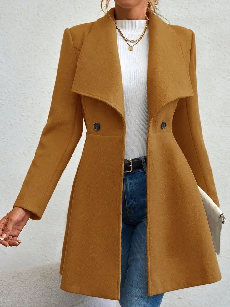 Mia Muse Women's Coats Winter Solid Color Long Sleeve Lapel Button-Up Work Coats New Year Red Valentine's Day Gift Outerwears