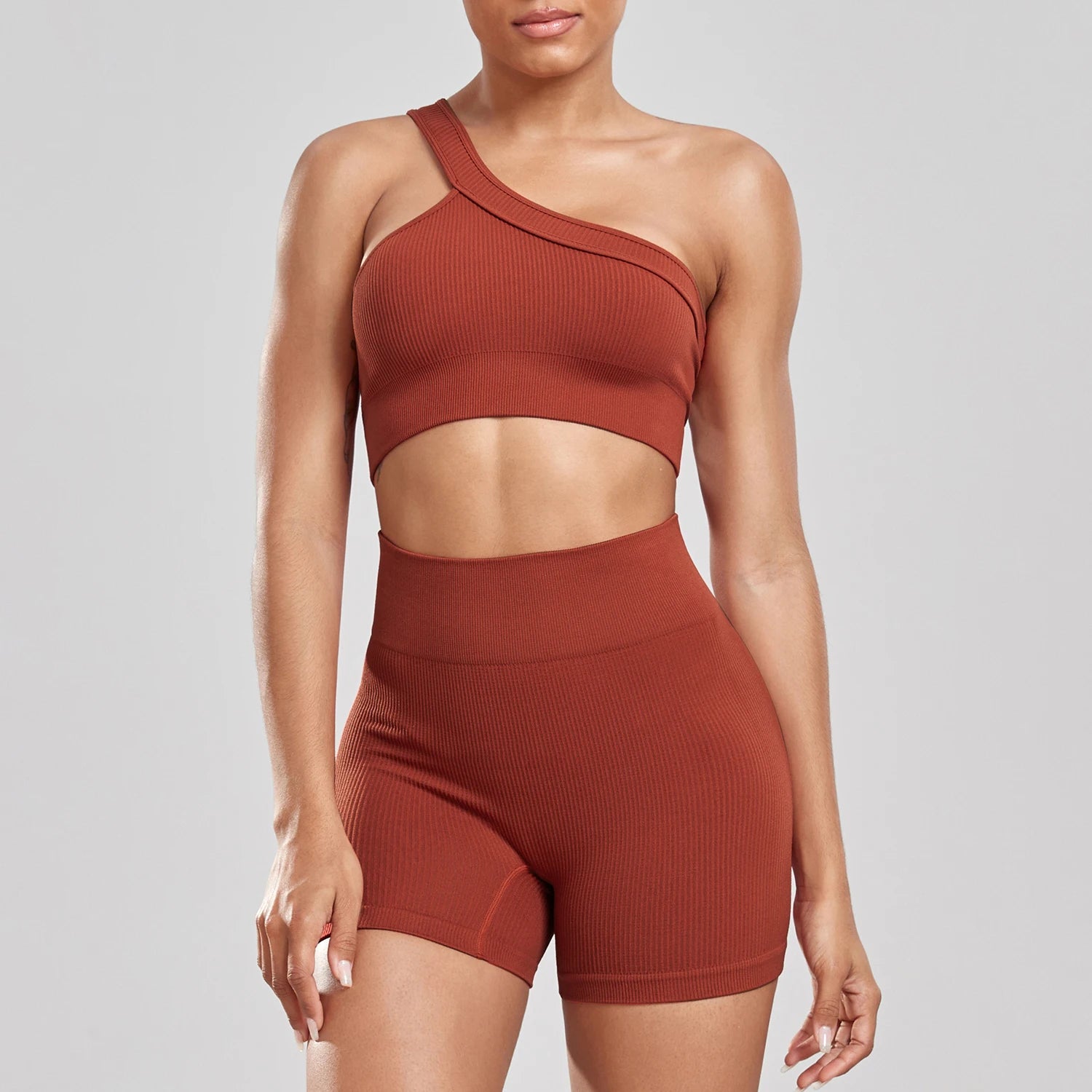 New 2024 Woman Thread Fitness Shorts Sets Skinny Stretch High Waist Sexy Shorts Sets Running Outdoors Casual Fashion  Top Women