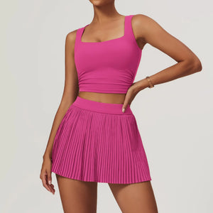 Yoga Sets Workout Sets for Women 2 Pieces Gym Suits Long Sleeved Outfits Zipper Fitness Jacket Running Short Skirt Sportswear
