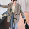 High Street Y2K Design Graffiti Plaid Blazer Jacket Loose Tailored Coat Women Casual Funny Cartoon Clothes Harajuku New Autumn