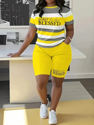 Plus Size Fashion New Large Women's Fashion Large Stripe Printed Women's Set Two Pieces tweed two piece set