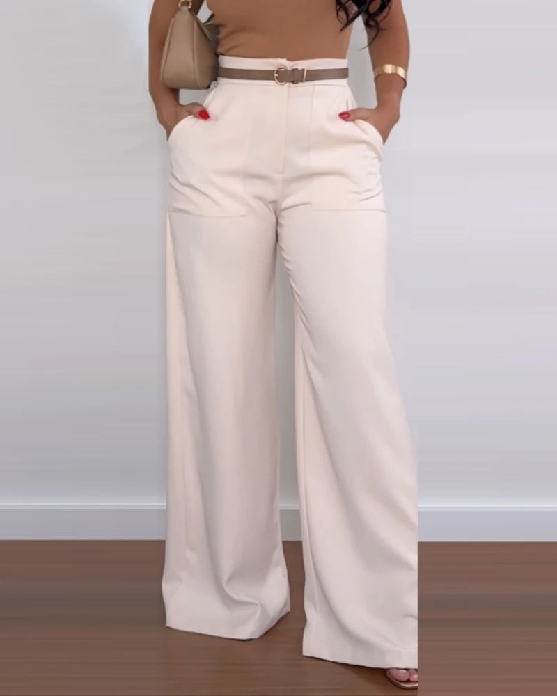 Women's Retro Fashion Trousers 2025 Spring Summer Latest Solid Color Pocket Long Version Straight Pants Versatile Suit Pants