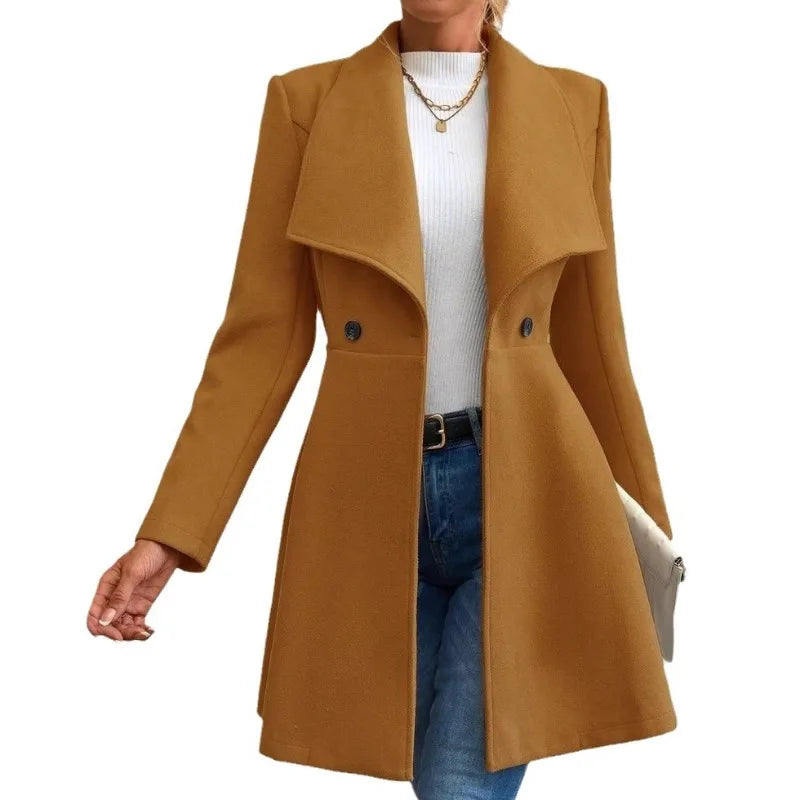 Mia Muse Women's Coats Winter Solid Color Long Sleeve Lapel Button-Up Work Coats New Year Red Valentine's Day Gift Outerwears