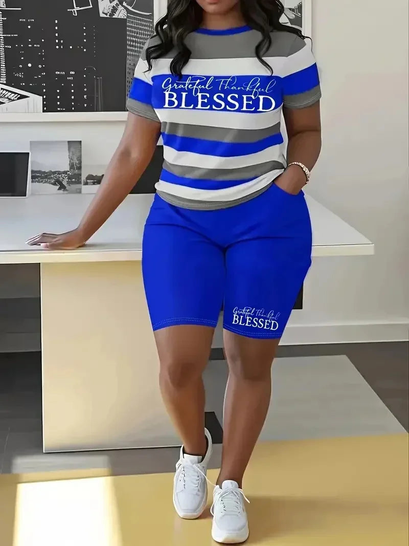 Plus Size Fashion New Large Women's Fashion Large Stripe Printed Women's Set Two Pieces tweed two piece set