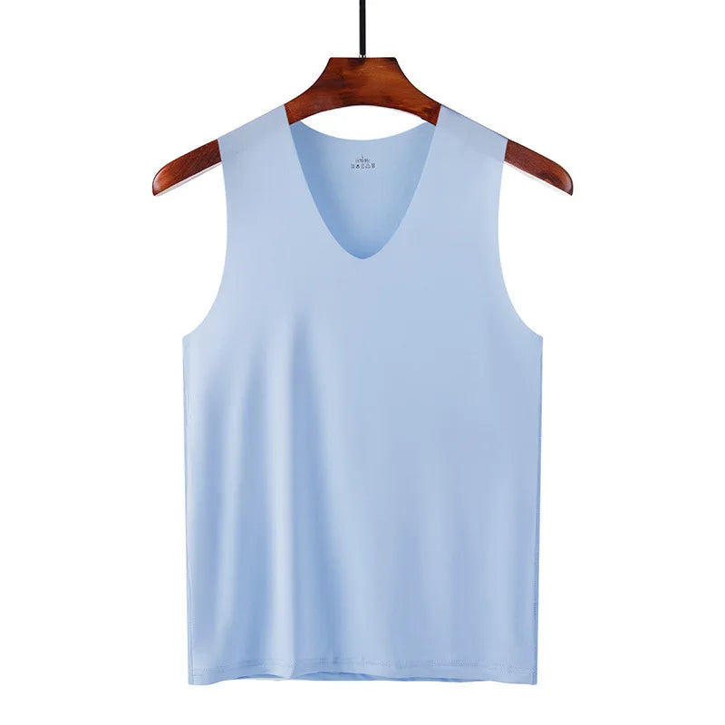 Ice Silk Tank Tops Seamless Mens Vest Loose Sleeveless Sport Bodysuit Vest For Men Plain Casual Summer Tank Undershirts Cool 5XL