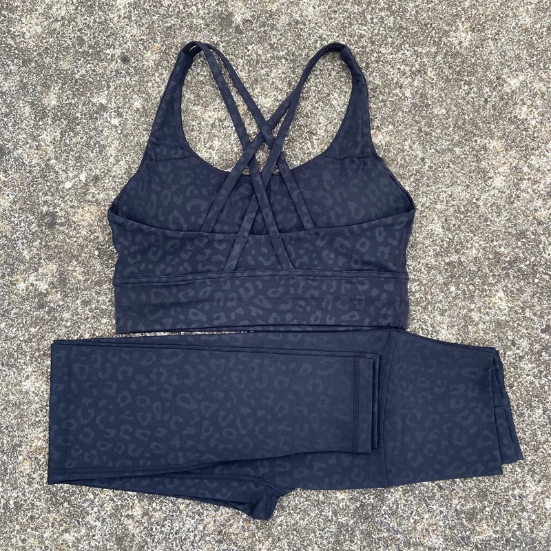 Yoga Set 2 Piece Set Gym Sports Set Women Workout Clothes Fitness Suit Cross Straps Bra High Waist Leggings Running Tracksuit