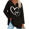 Plus Size Women&#39 s Clothing Black Printed Heart Top Casual V Neck Long Sleeve Top