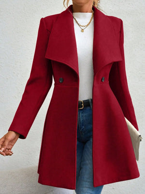 Mia Muse Women's Coats Winter Solid Color Long Sleeve Lapel Button-Up Work Coats New Year Red Valentine's Day Gift Outerwears