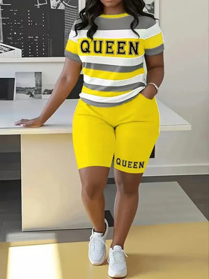 Plus Size Fashion New Large Women's Fashion Large Stripe Printed Women's Set Two Pieces tweed two piece set