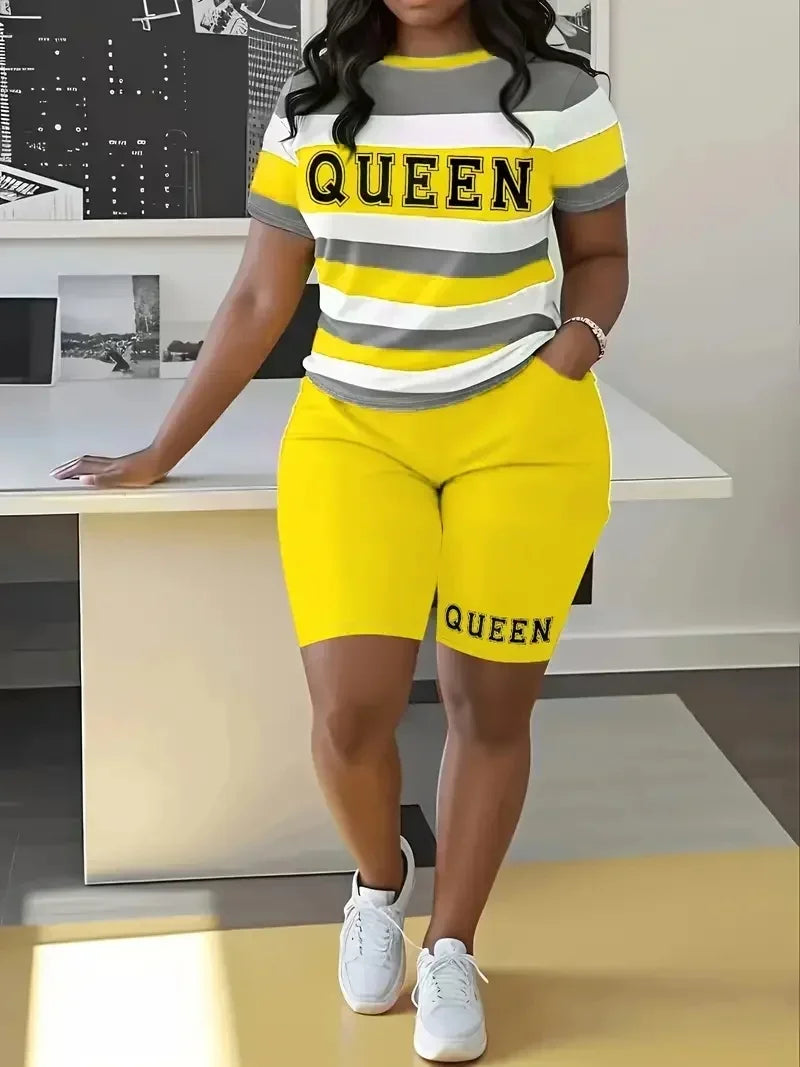 Plus Size Fashion New Large Women's Fashion Large Stripe Printed Women's Set Two Pieces tweed two piece set