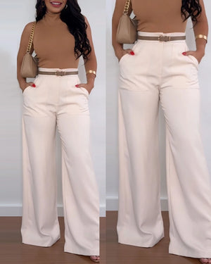 Women's Retro Fashion Trousers 2025 Spring Summer Latest Solid Color Pocket Long Version Straight Pants Versatile Suit Pants