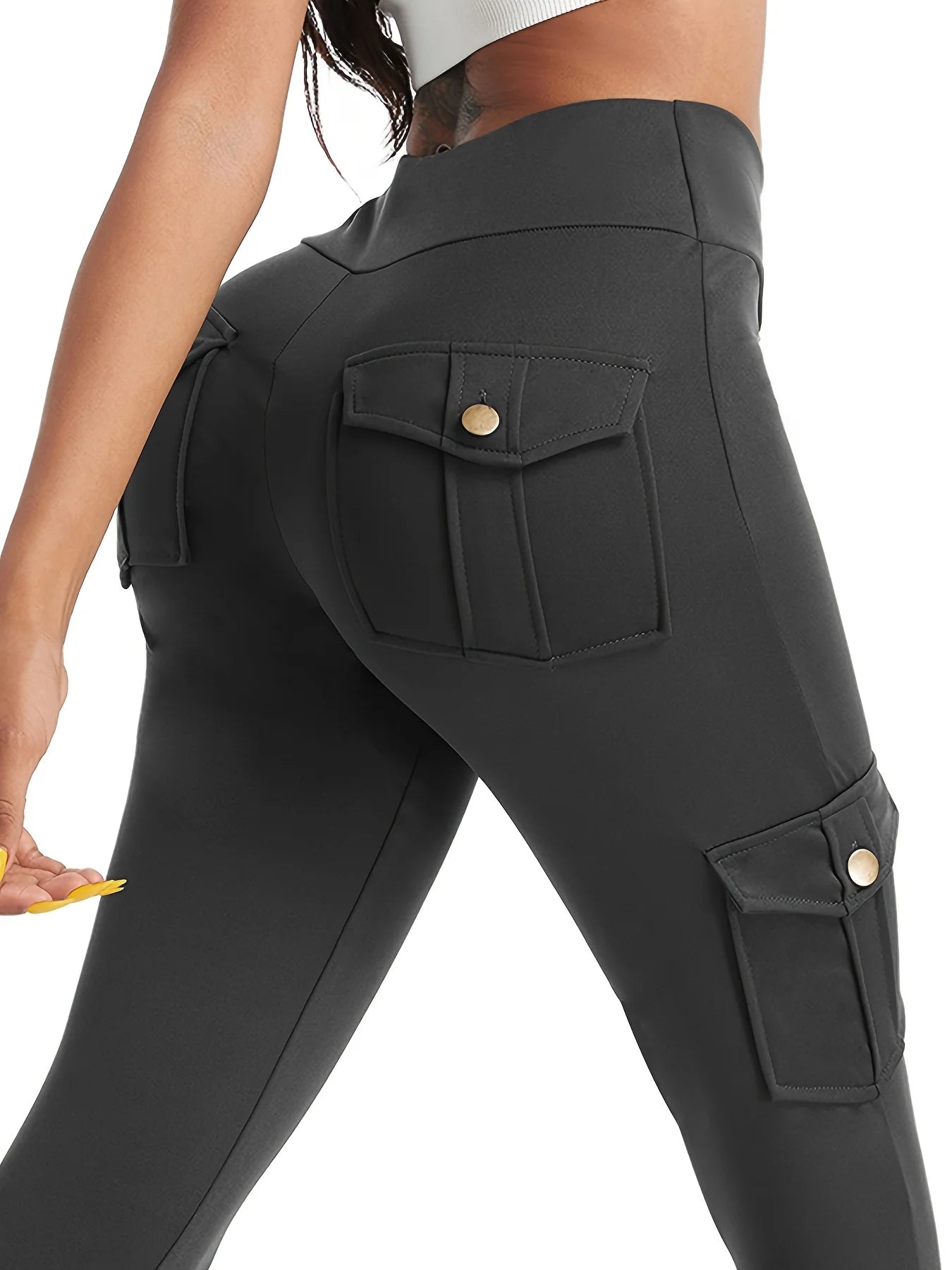 Women High Waist High Stretch Pocket Cargo Pants Scrunch Booty Workout Athletic Gym Bottoms Quick Drying Sports Leggings