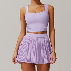 Yoga Sets Workout Sets for Women 2 Pieces Gym Suits Long Sleeved Outfits Zipper Fitness Jacket Running Short Skirt Sportswear