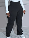 Plus Size Solid Pocket Pants Casual High Waist Pants For Spring & Fall Women's Plus Size Clothing
