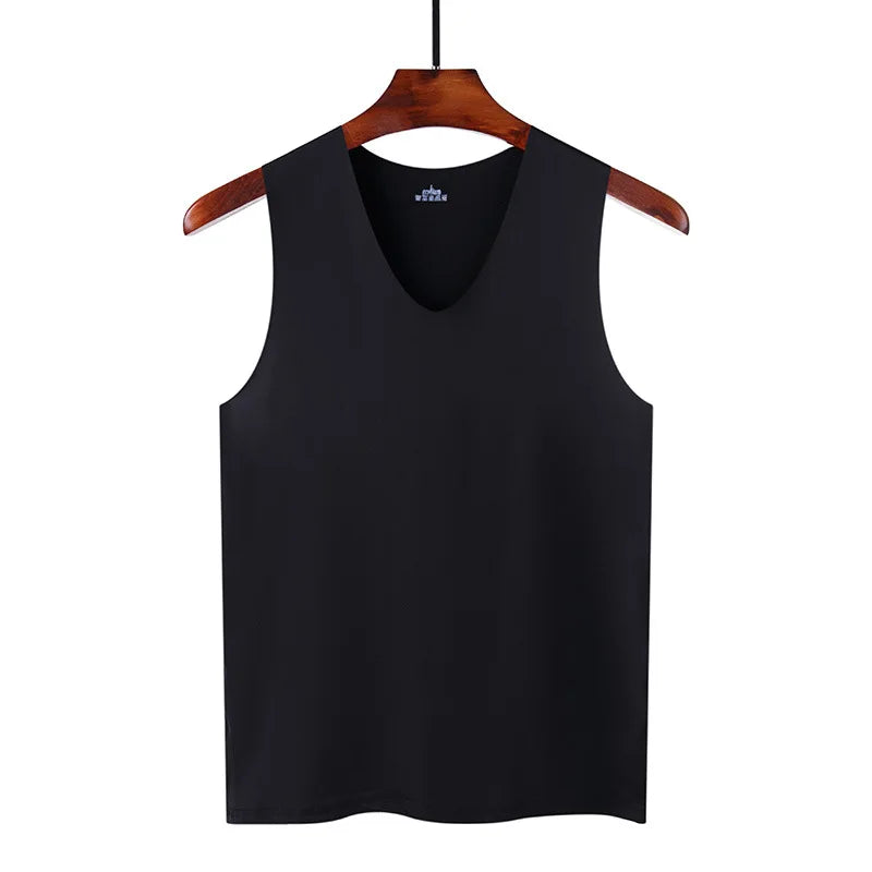 Ice Silk Tank Tops Seamless Mens Vest Loose Sleeveless Sport Bodysuit Vest For Men Plain Casual Summer Tank Undershirts Cool 5XL