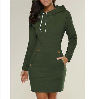 2024 woman Women's Clothing Dresses hot selling new hooded zipper pullover mid length hoodie dress in 5 colors and size 6 Dress