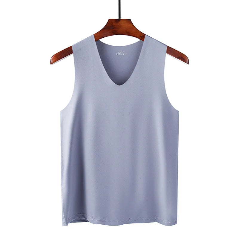 Ice Silk Tank Tops Seamless Mens Vest Loose Sleeveless Sport Bodysuit Vest For Men Plain Casual Summer Tank Undershirts Cool 5XL