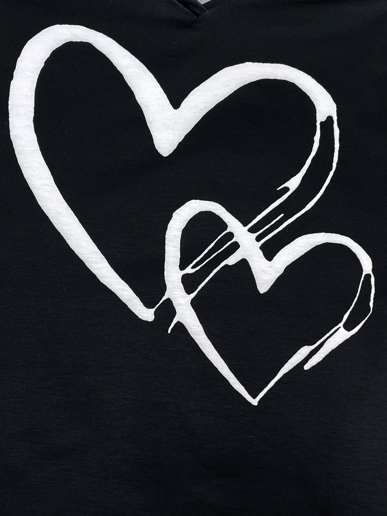 Plus Size Women&#39 s Clothing Black Printed Heart Top Casual V Neck Long Sleeve Top